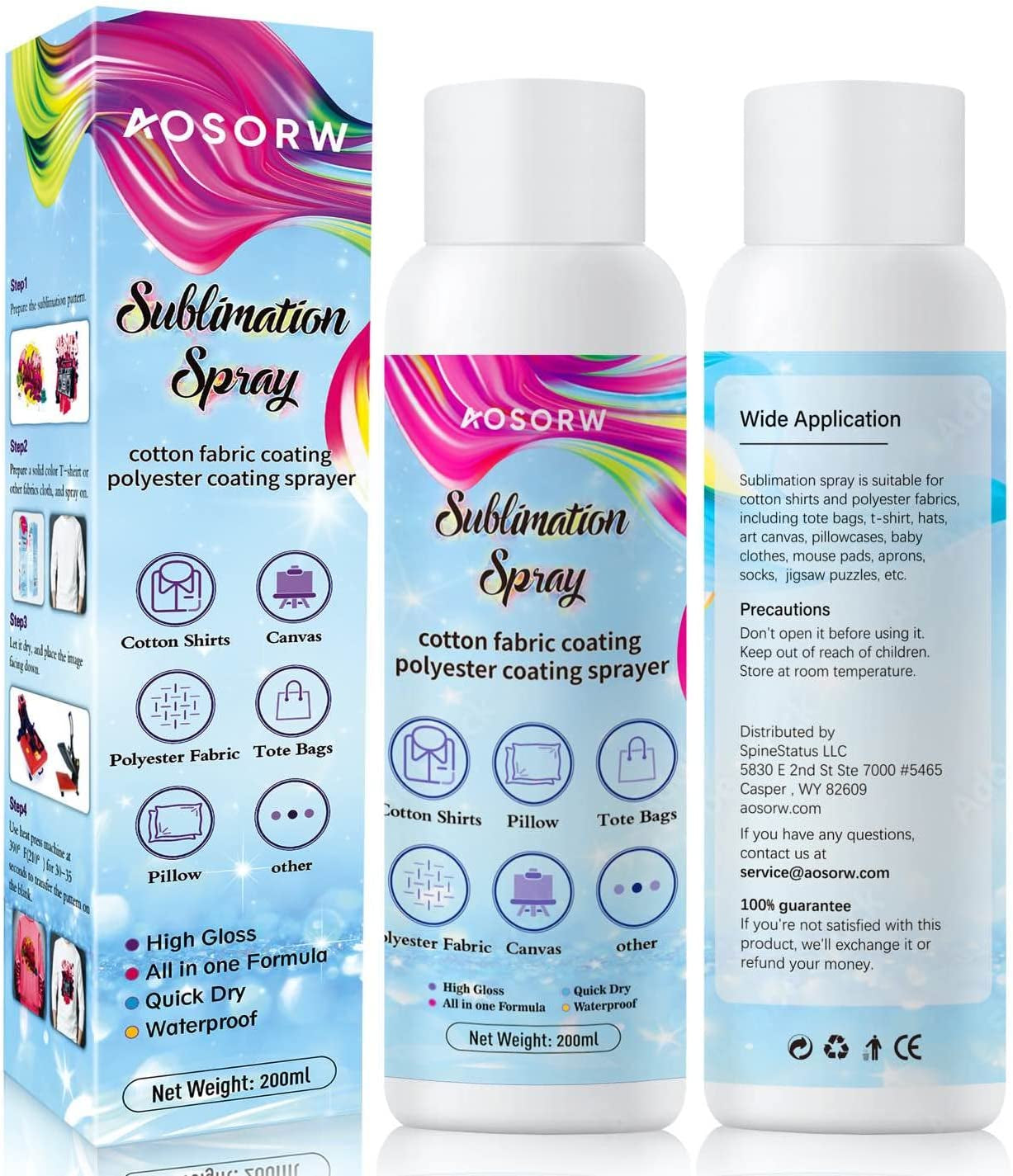 200 Ml Sublimation Spray for Cotton Shirts, Sublimation Coating Spray for T-Shirts, Canva, Sublimation Supplies for Cotton, Canvas, Polyester Fabric, Quick Dry, High Gloss