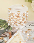 13 Feet Imitation Pearl Bead Chain Bulk KC Gold Plated Brass Jewelry Chain for Jewelry Making Necklace Bracelet DIY Handmade Craft Chain Roll