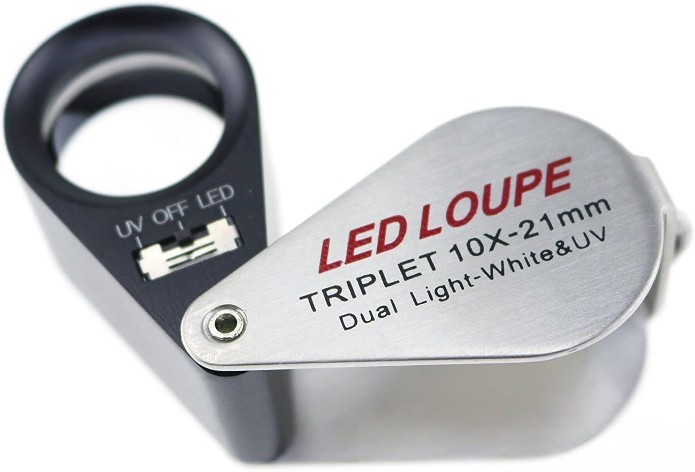 10X Foldable Pocket Magnifier Loupe with UV and LED Light for Jewelry, Rocks, Coins, and Antiques - Illuminated Magnifying Tool for Eye, Stamps, Watches, Hobbies, and Gems