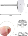 25Pair 925 Sterling Silver Earrings Posts Flat Pad Ear Stud Hypoallergenic Blank Earring Pins with 925 Sterling Silver Earring Backs for Jewelry Making Findings(6Mm)