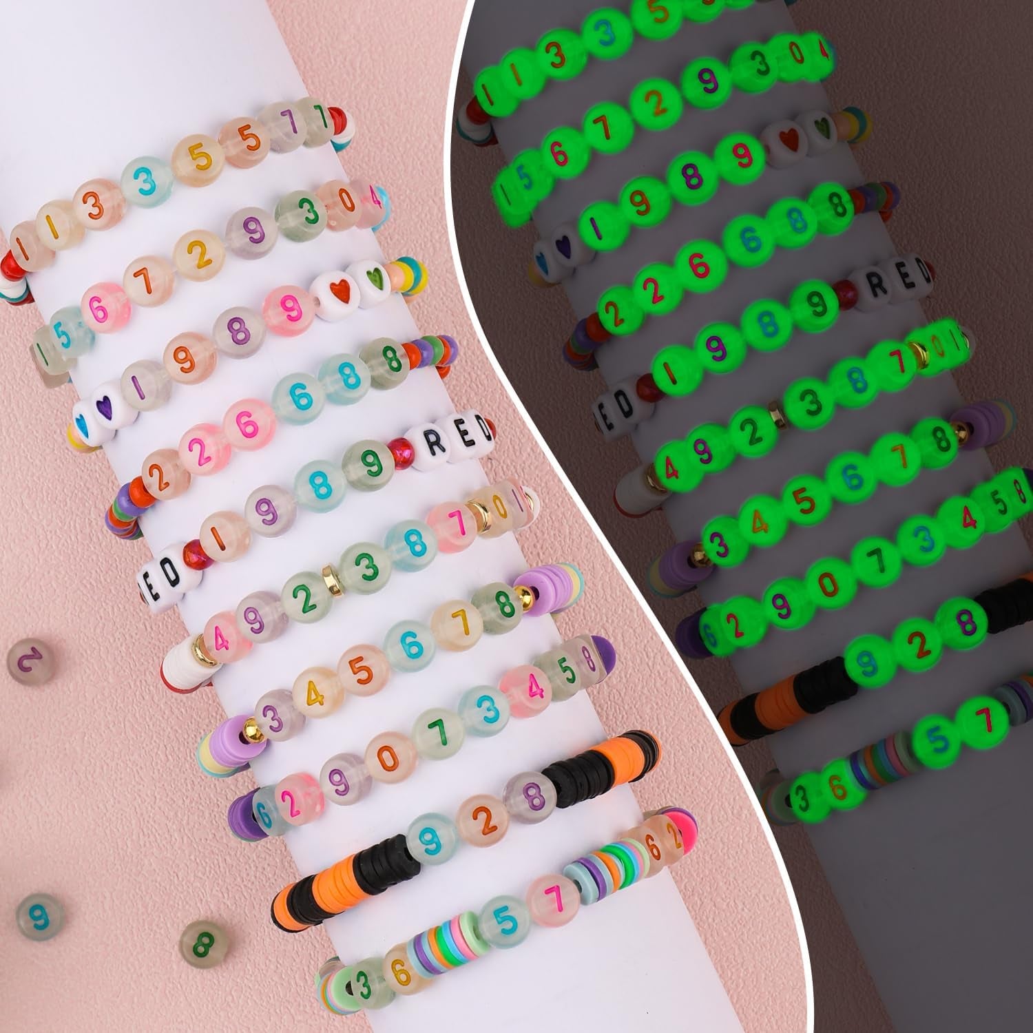 900Pcs Number Beads for Bracelets，9 Colors 0-9 Number DIY Jewelry Making Bracelet Necklace Keychain Crafts Making 7X4Mm
