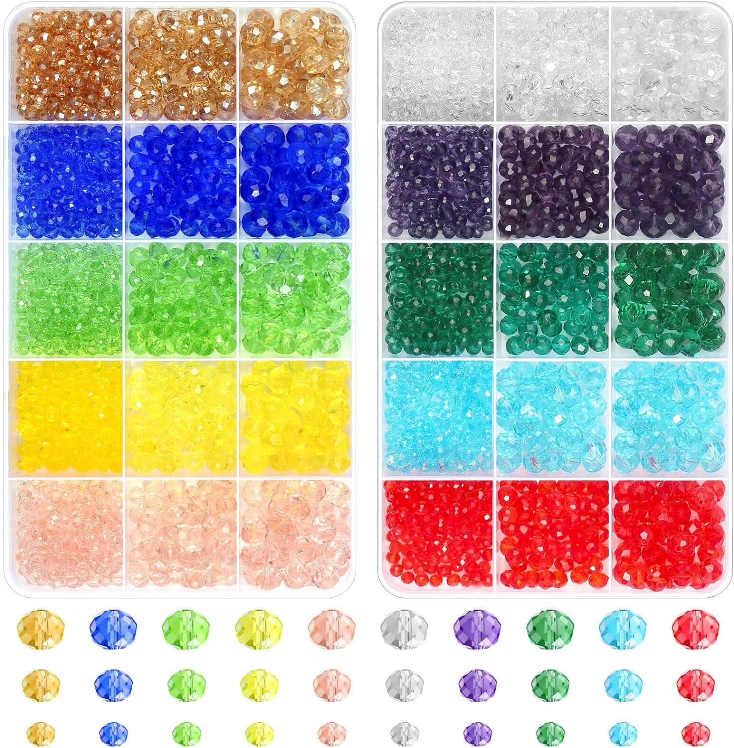 2000 Pcs Briolette Crystal Glass Beads for Jewelry Making, Rondelle Crystal Beads for Crafts and Suncatchers, 10 Coloers, 3 Sizes(4Mm, 6Mm, 8 Mm)