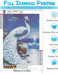 White Peacock Diamond Painting Kits for Adults Kids Beginner 5D DIY round Diamond Number Kits – Crystal Rhinestone Diamond Embroidery Paintings Great for Home, Office, Wall Decor 12×16 Inch