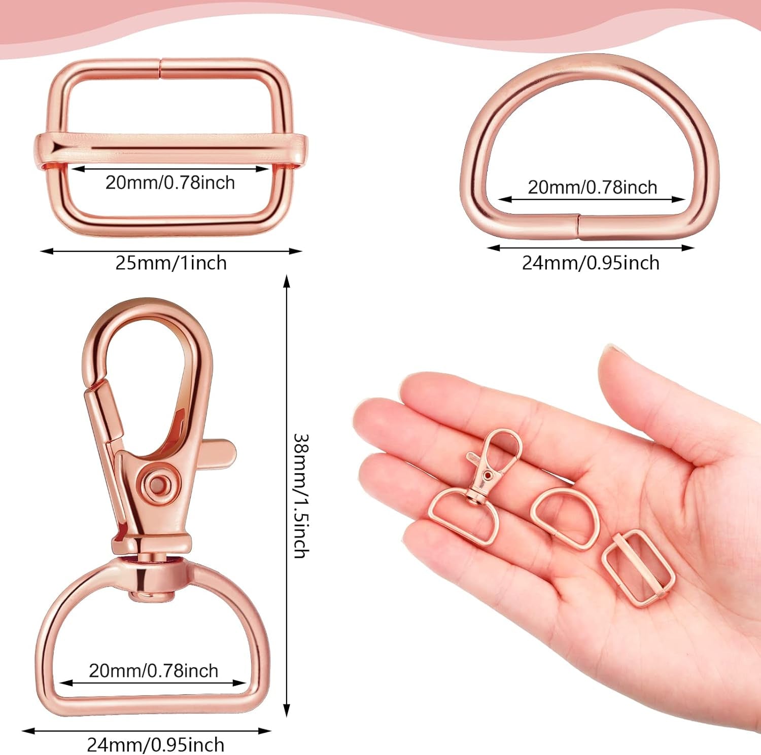 96 Pieces Swivel Clasps with D Rings and Slide Buckles Set Lanyard Snap Hooks Keychain Clip Hooks D Keychain Rings Lobster Claw Clasps for Keychain Purse Hardware Sewing Craft Project, 8 Colors