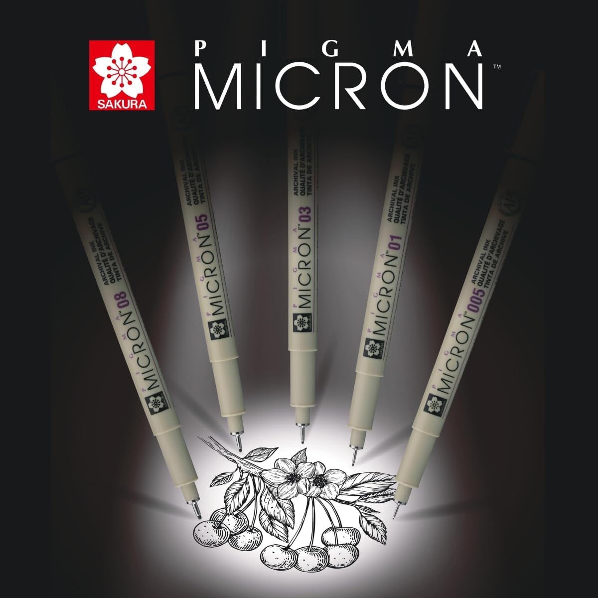 Pigma Micron Black Barrel 5 Fineliners (Set of 5)