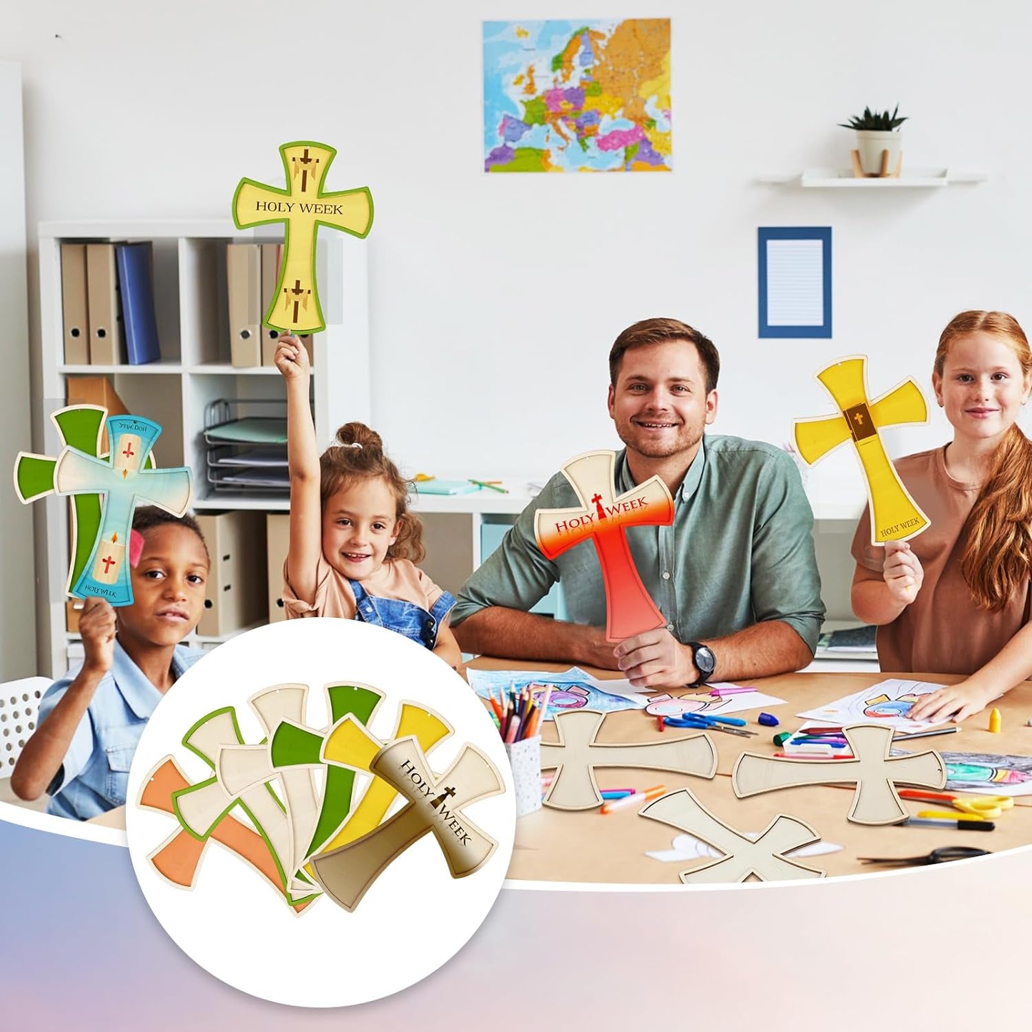 24 Pcs Unfinished Wooden Crosses for Crafts 8.9 X 6.5 Inch Large Blank Wooden Cross with String DIY Christmas Religious Craft Hanging Crosses Ornaments Wood Cross Bulk Projects Home Wall Decor