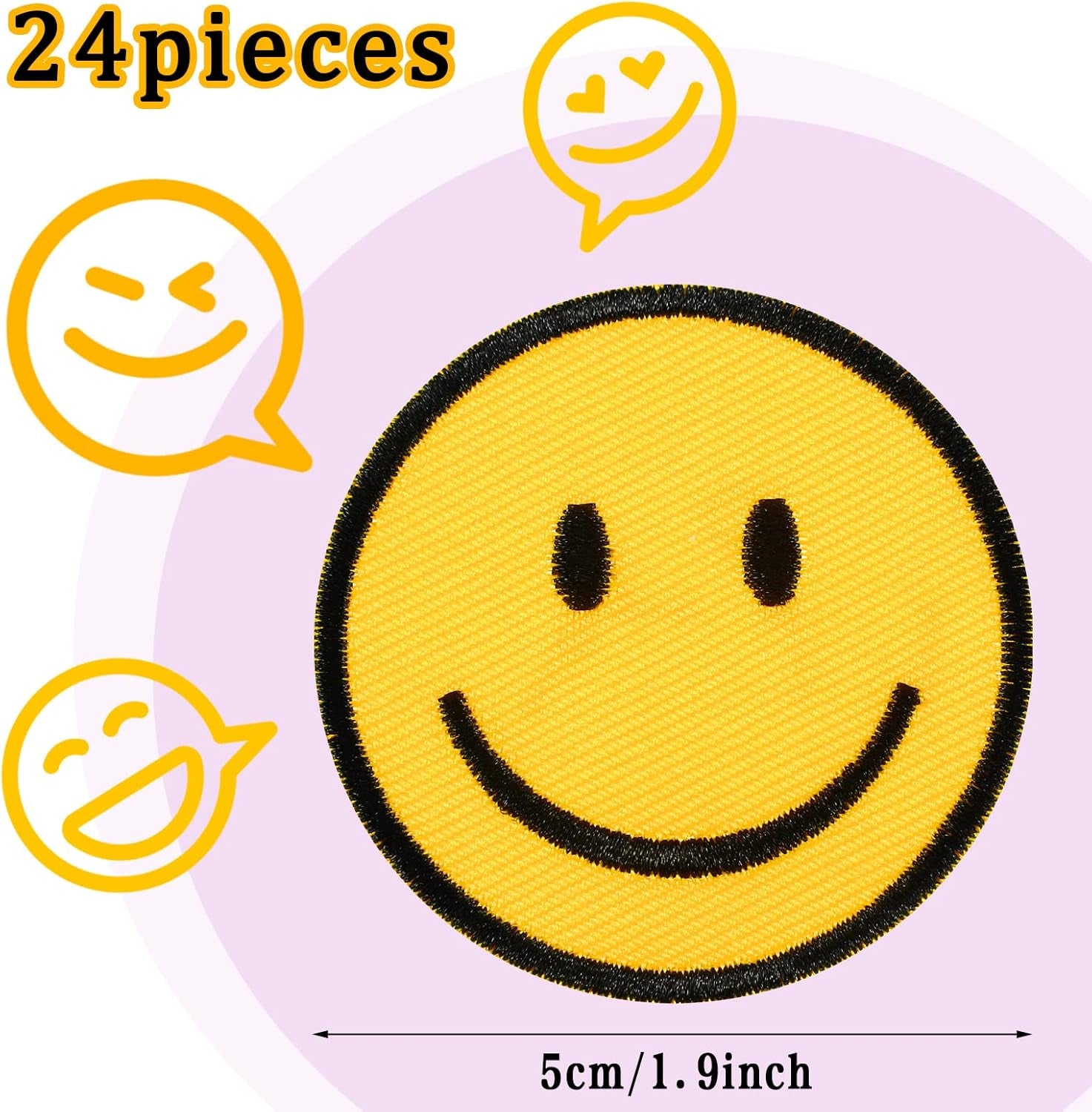 24 Pieces Smile Face Iron on Patch Yellow Smile Face Patches Cute Happy Face Applique Clothes Embroidered Patches Vintage Iron on Patches for Jeans Bags Clothing Dress Hat Jacket Craft DIY Decor