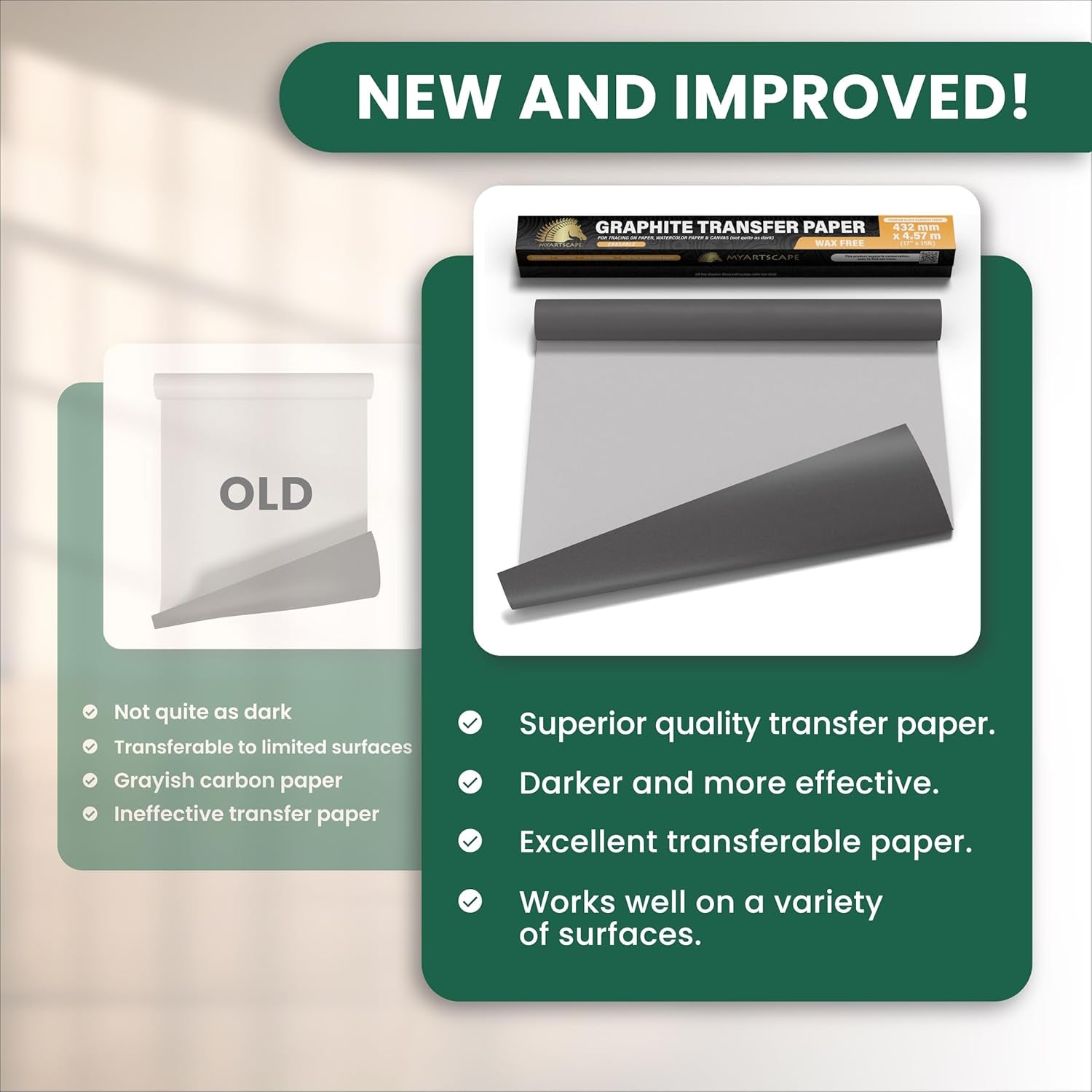 Graphite Transfer Paper Roll, Wax-Free, 17" X 15Ft Transfer Paper Roll, Graphite Paper, Precise Carbon Paper Ideal as Tracing Paper for Drawing