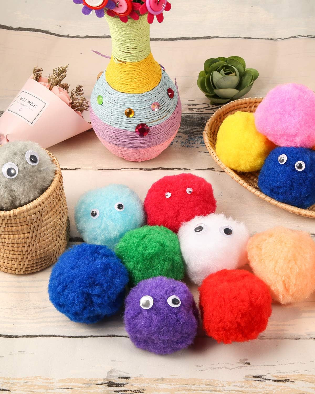 30Pcs 15 Colors 2.4 Inch Very Large Assorted Pom Poms Arts and Crafts for DIY Creative Crafts Decorations, Water Balloons Outdoor Water Toys