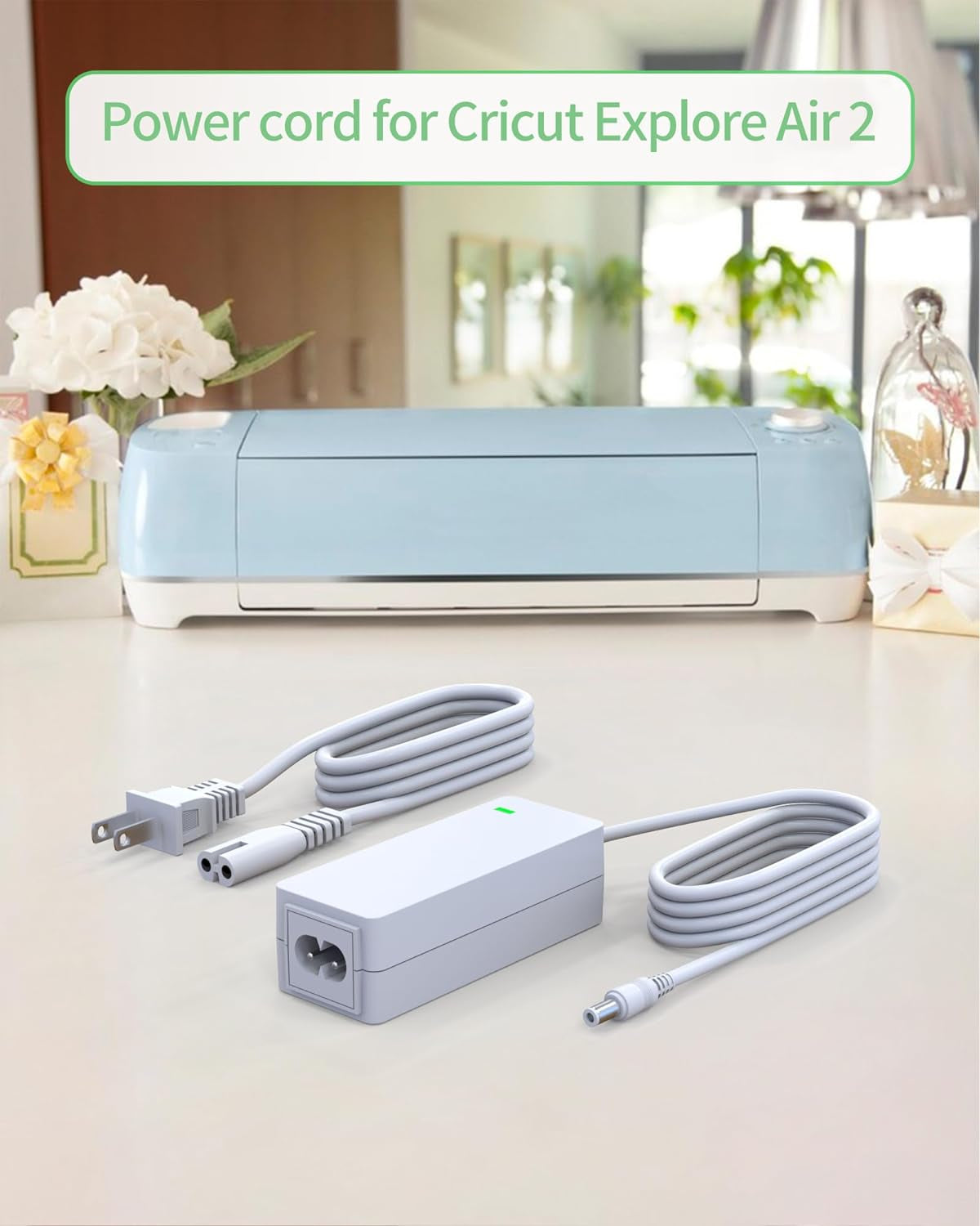 Power Cord for Cricut Explore Air 2/Expression 2/Maker/Explore/Explore Air/Explore One/Create/Cake/Mini/Original Replacement for Cricut Maker KSAH1800250T1M2 Cutting 18V Charger Power Supply (White)
