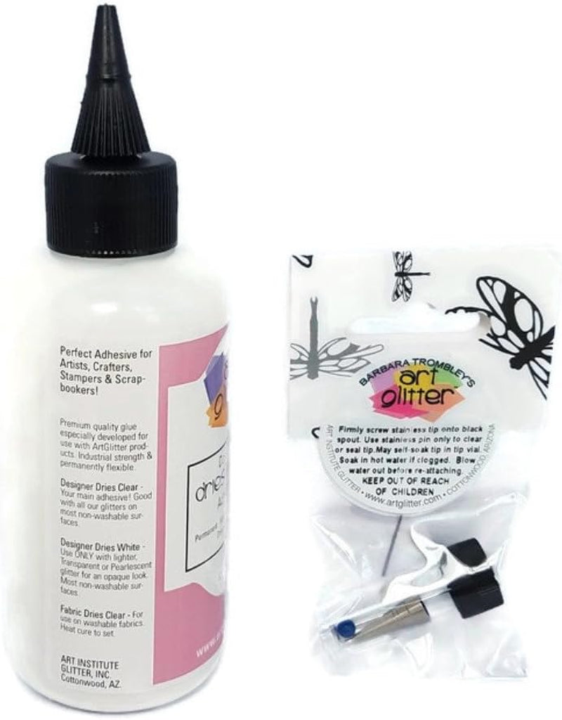 Art Glitter Glue Designer Dries Clear Adhesive 4 Oz with Ultra Fine Metal Tip, Standard