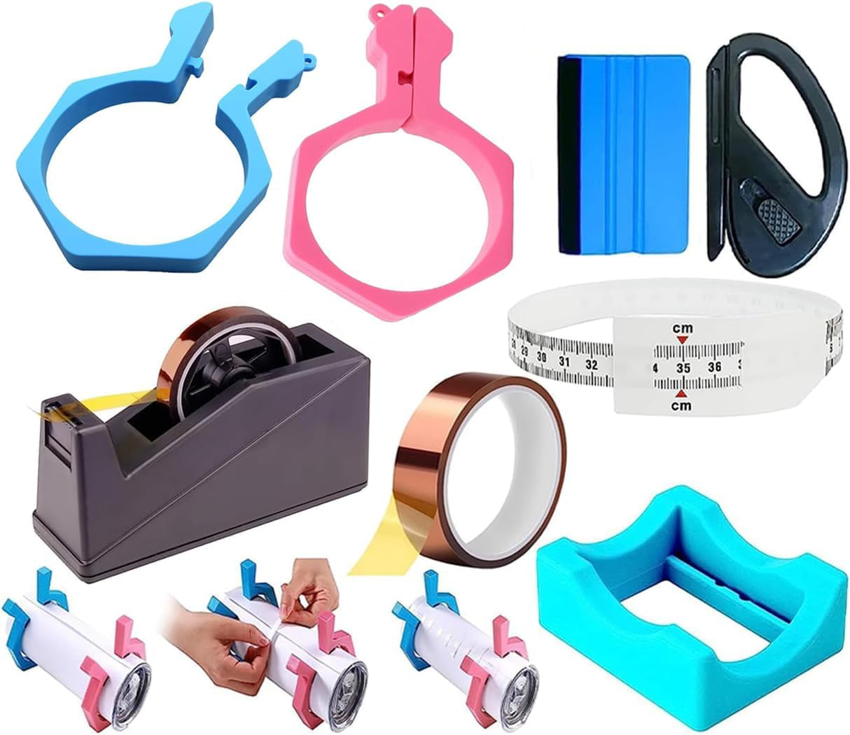 Sublimation Blanks Tumbler Clamp Tool, Perfect Tumbler Clamp for 20 Oz Sublimation Blanks, Perfect Clamp Grip Tool(Blue,Pink), Heat Tape for Sublimation, Heat Tape Dispenser Sublimation Kits