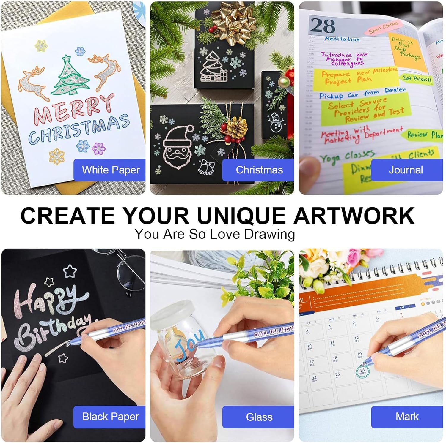 Outline Markers Pens, 8 Colors Double Line Markers Sel-Outline Metallic Markers Shimmer Markers for Art, Christmas, Greeting Cards, DIY, Scrapbook, Easter Egg