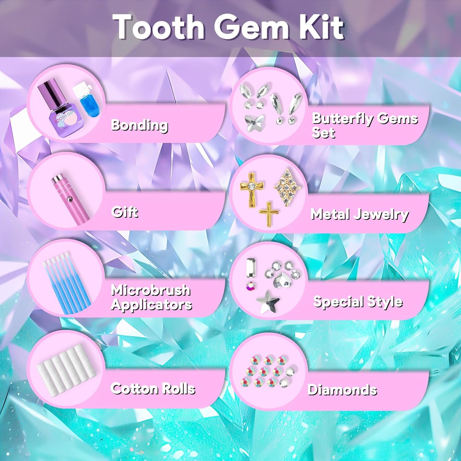 DIY Gem Kit - 30 Sparkling Crystals, Light for Dazzling Smiles Tth