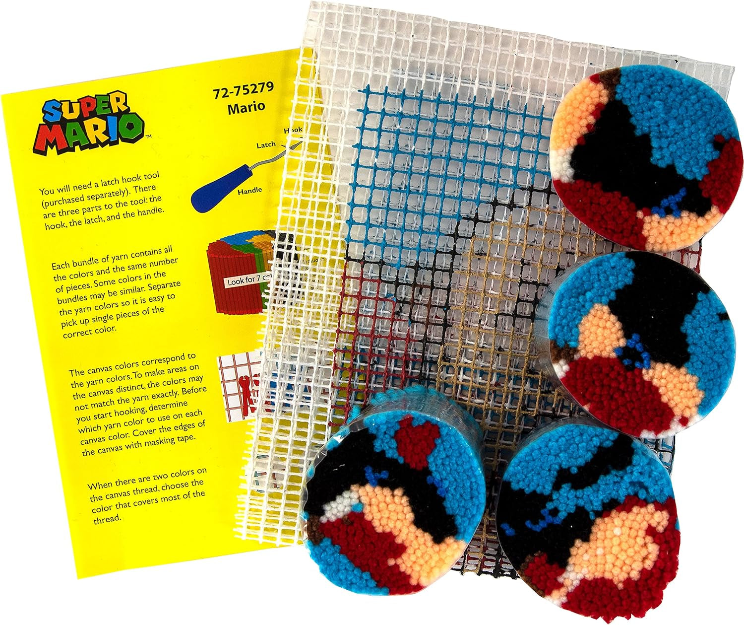 72-75279 Nintendo'S Super Mario Brothers Latch Hook Kit for Beginners, 12" X 12", Multicolor