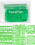 9 PCS Drawing Templates Plastic Rulers Multi-Function Measuring Rulers with French Curve Ruler,Geometric Drawings Templates Rulers Tool Set for Studying Designing and Building (Green)