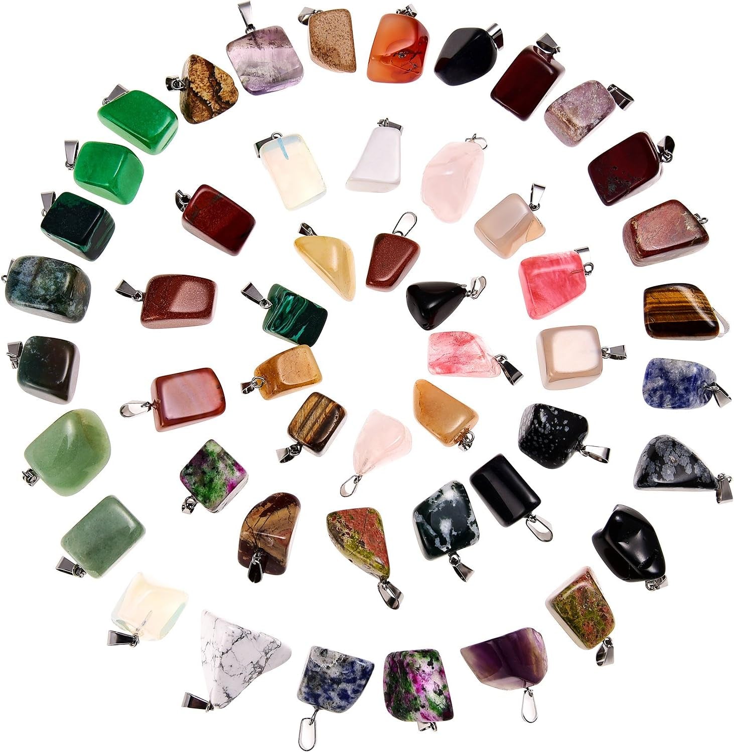 50 Pieces Mixed Stone Beads Crystal Stone Pendants Quartz Charms with Storage Bag for Jewelry Making
