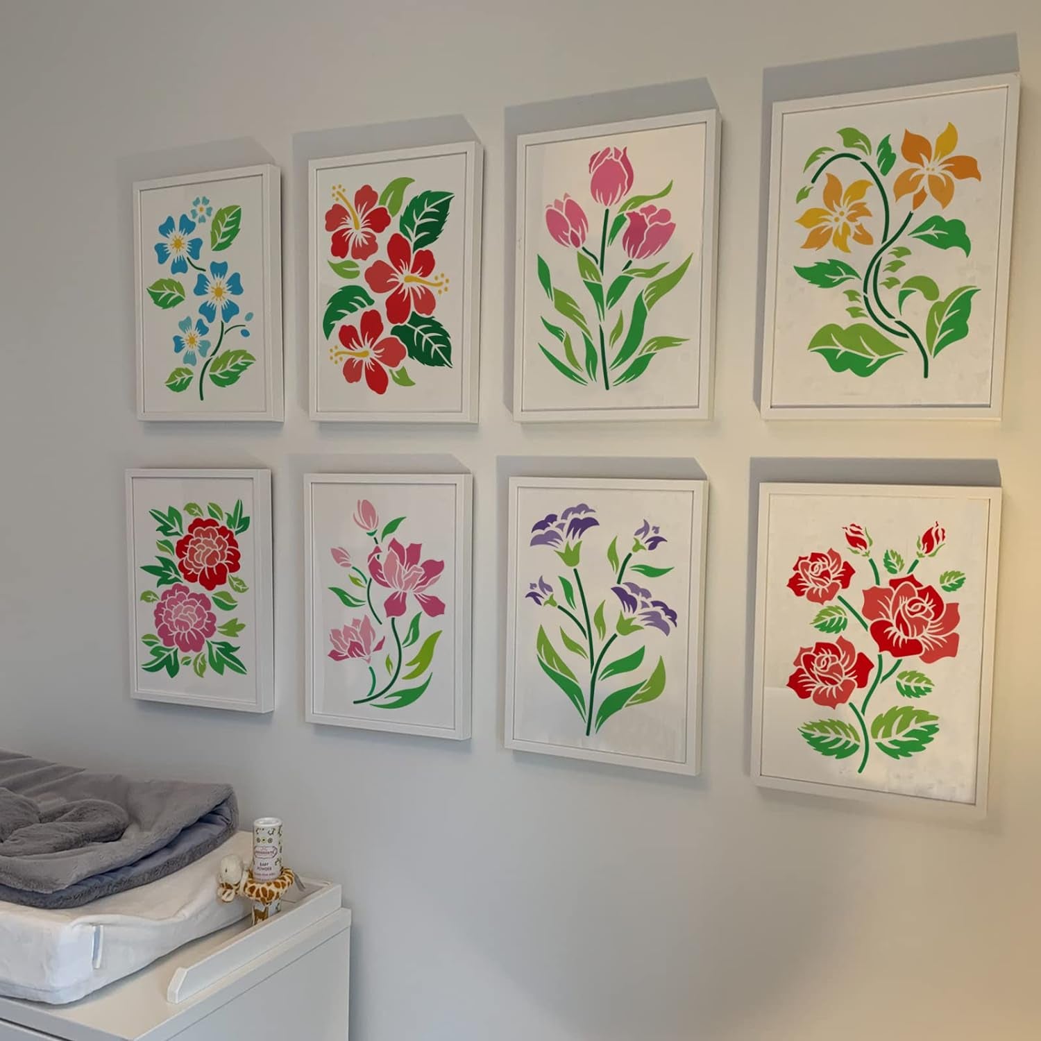 9Pcs Flower Stencils for Painting 11.7X8.3 Inch Flower &amp; Leaves Drawing Template Reusable Flower Stencil DIY Stencils for Painting on Wood, Floor, Wall and Tile