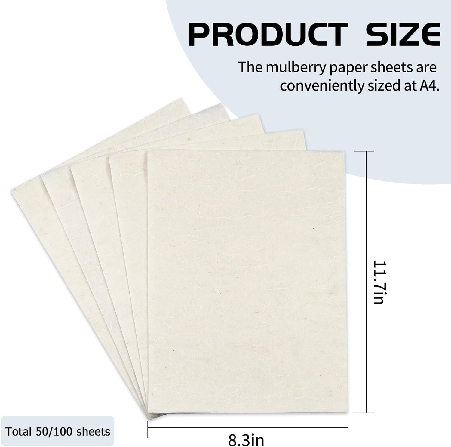 50/100 Sheets  A4 Mulberry Paper Sheets Natural Fiber Rice Paper,8.3X11.7In Natural Decoupage Tissue Paper for Writing Painting, Decorative Paper, Card Making Paper DIY Craft
