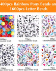 4000Pcs Pony Beads Kit, 2400Pcs Rainbow Kandi Beads and 1600Pcs Letter Beads, 24 Colors Plastic Craft Beads Bulk for Bracelets Jewelry Making with 20M Crystal String and 30M Elastic String