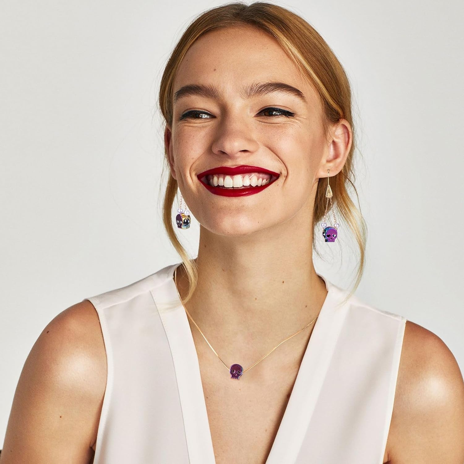 20Pcs 0.41 Inch Colorful Skull Beads Macroporous Metal Spacer Beads Small Skeleton Wedding Prom Halloween Birthday Charm for Jewelry Bracelet Necklace Earring Making DIY Craft Women