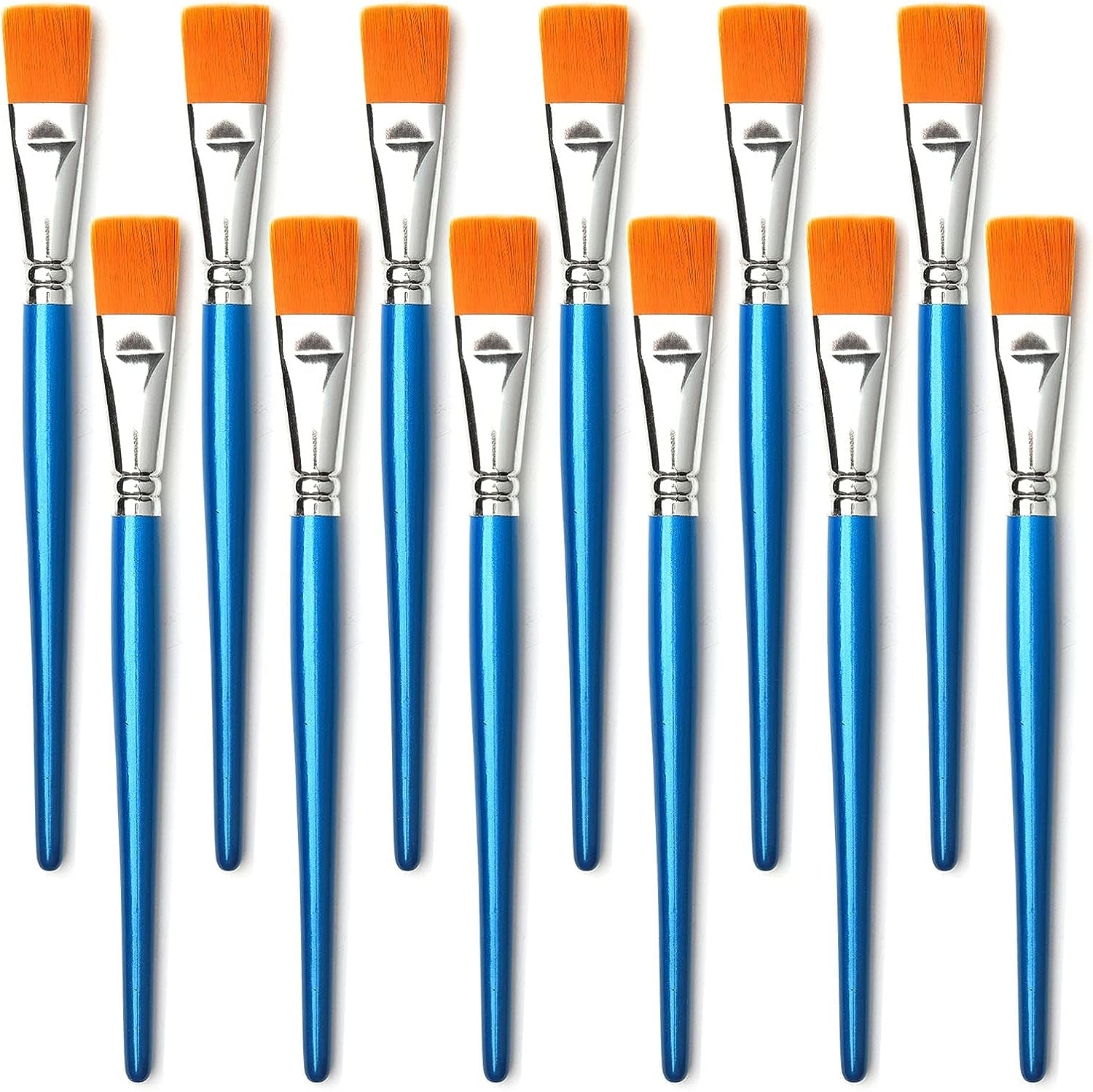 1 Inch Flat Paint Brushes for Acrylic Painting,12 Pieces Large Synthetic Paint Brushes Bulk with Wooden Handle for Acrylic, Watercolor, Oil, Crafts, Face Body Art