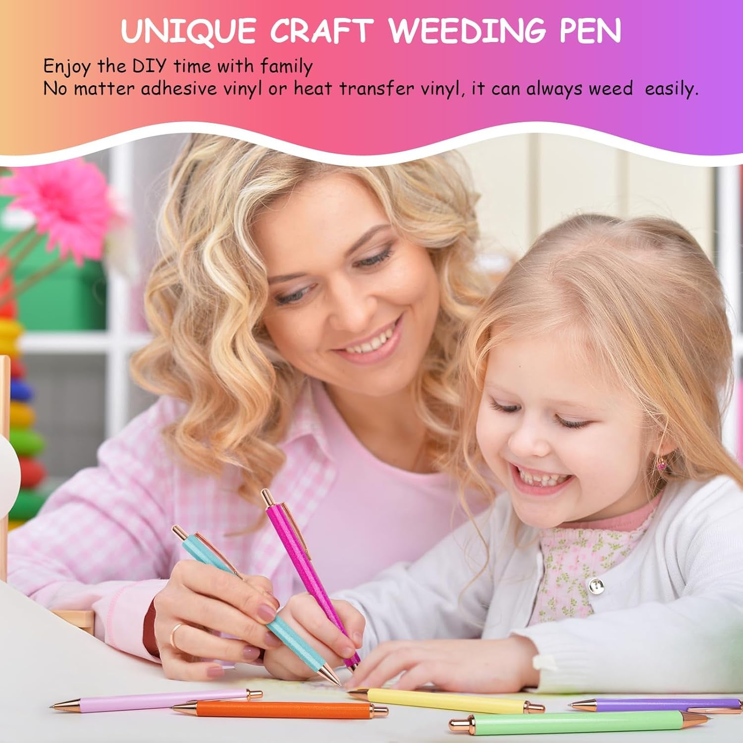 7 PCS Air Release Pin Pen Tool Glitter Retractable Pen for Vinyl DIY Craft Project (Yellow, Fuchsia, Purple, Blue, Orange, Pink, Green)