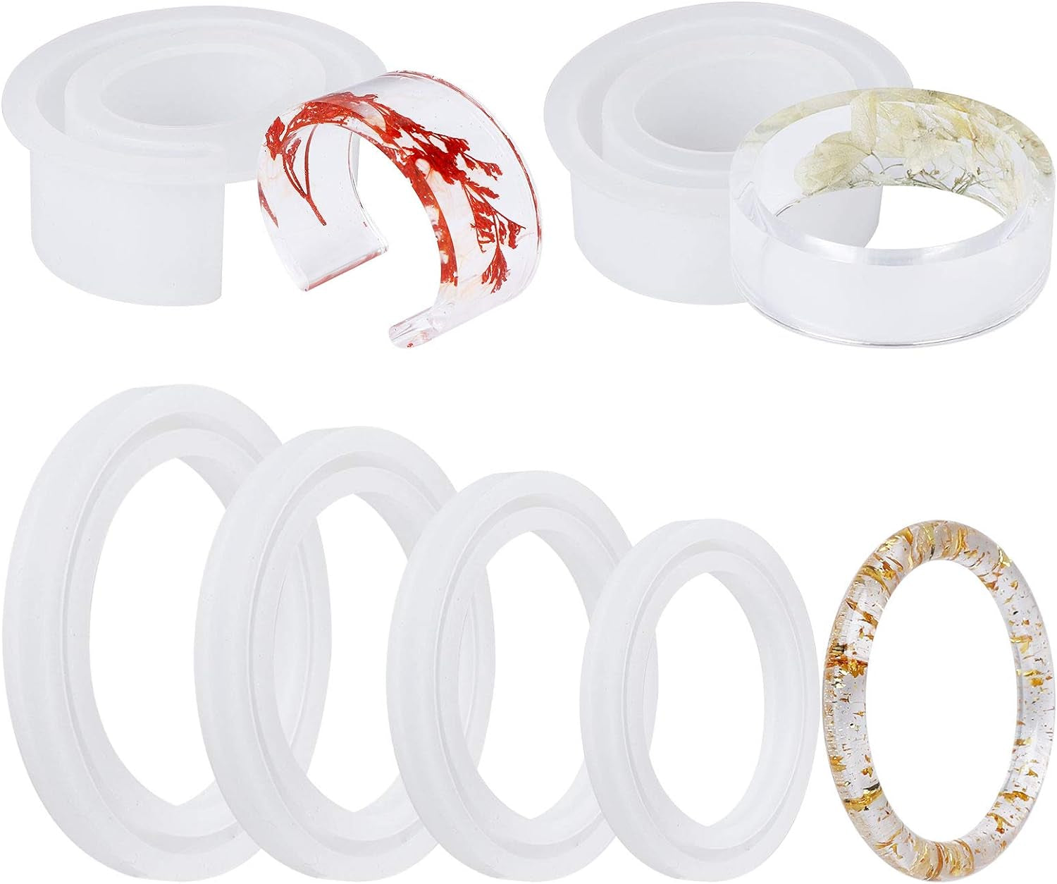 Resin Ring Silicone Mold, 2PCS Resin Casting Mold for Epoxy, Jewelry Mold for DIY Craft Projects, Rings, Necklaces, Earrings, Pendants, Keychains, Multiple Sizes