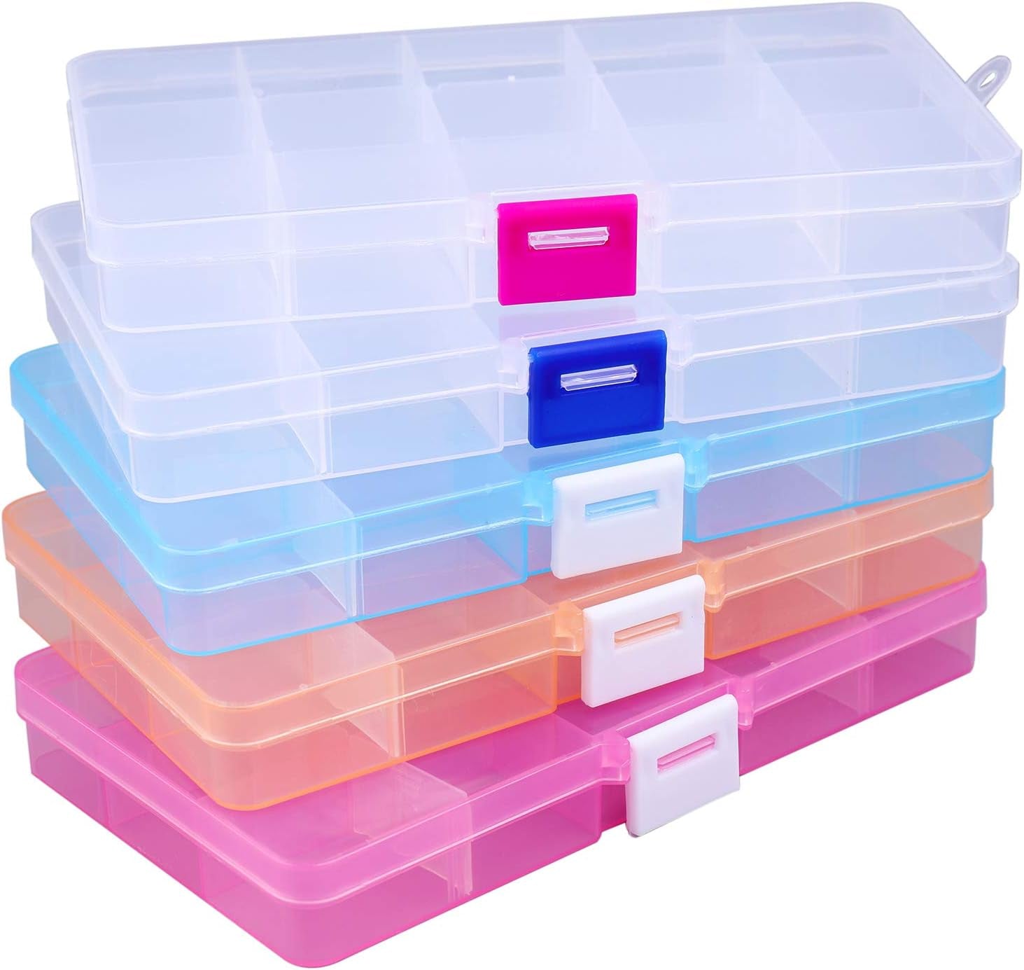 15 Pack Plastic Jewelry Box - 15 Grid Organizer Storage Box with Adjustable Dividers Plastic Compartment Container for Bead Jewelry Craft Tackles