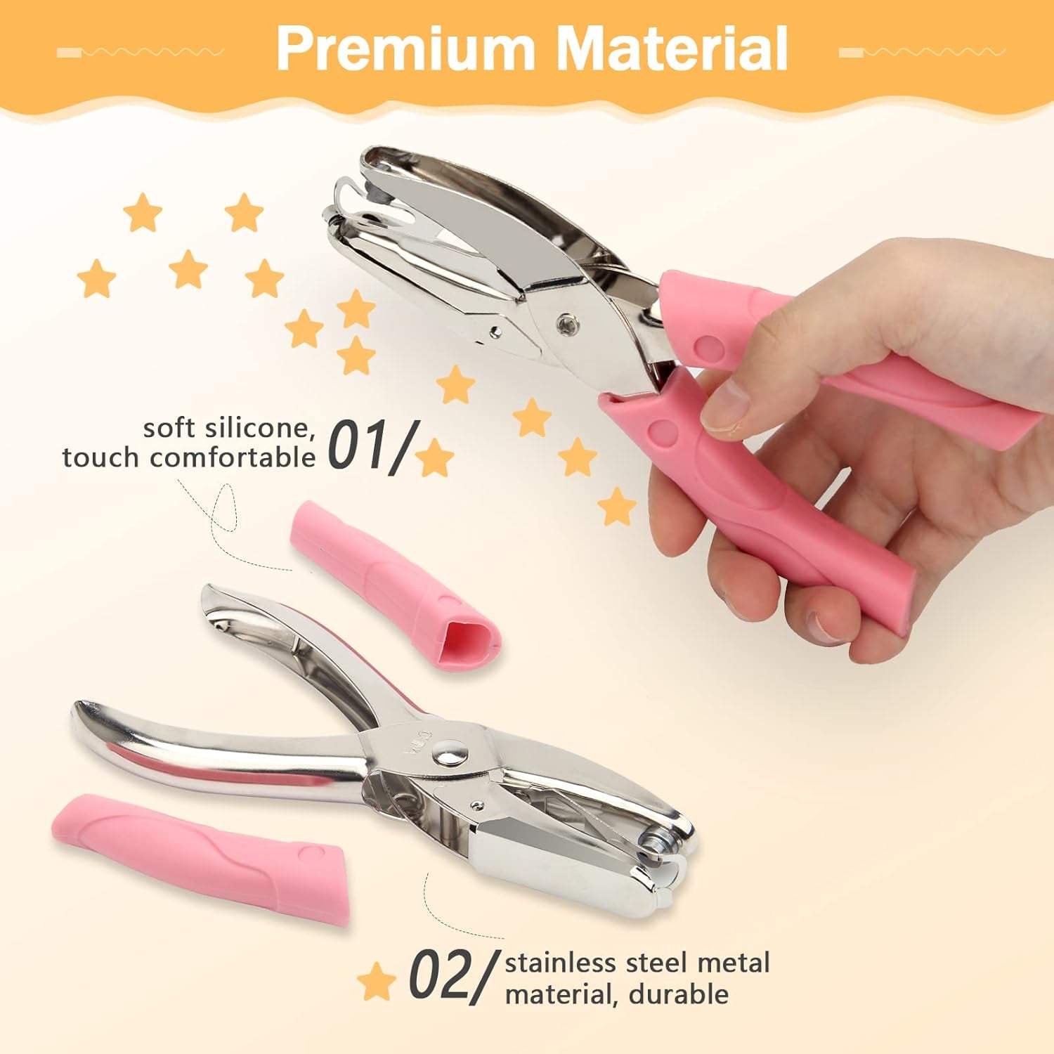 Star-Shape Handheld Hole Paper Punch,  Heart Hole Punch + Star Hole Punch 1/4 Inch Metal Single Hole Paper Punch, with Soft-Handled for Tags Clothing Ticket