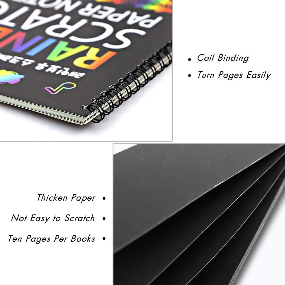 8 Pack Scratch Arts Drawing Notebook Paper for Kids Art Supplies, Large Rainbow Scratch and Sketch Books Set for Kids Party Favors