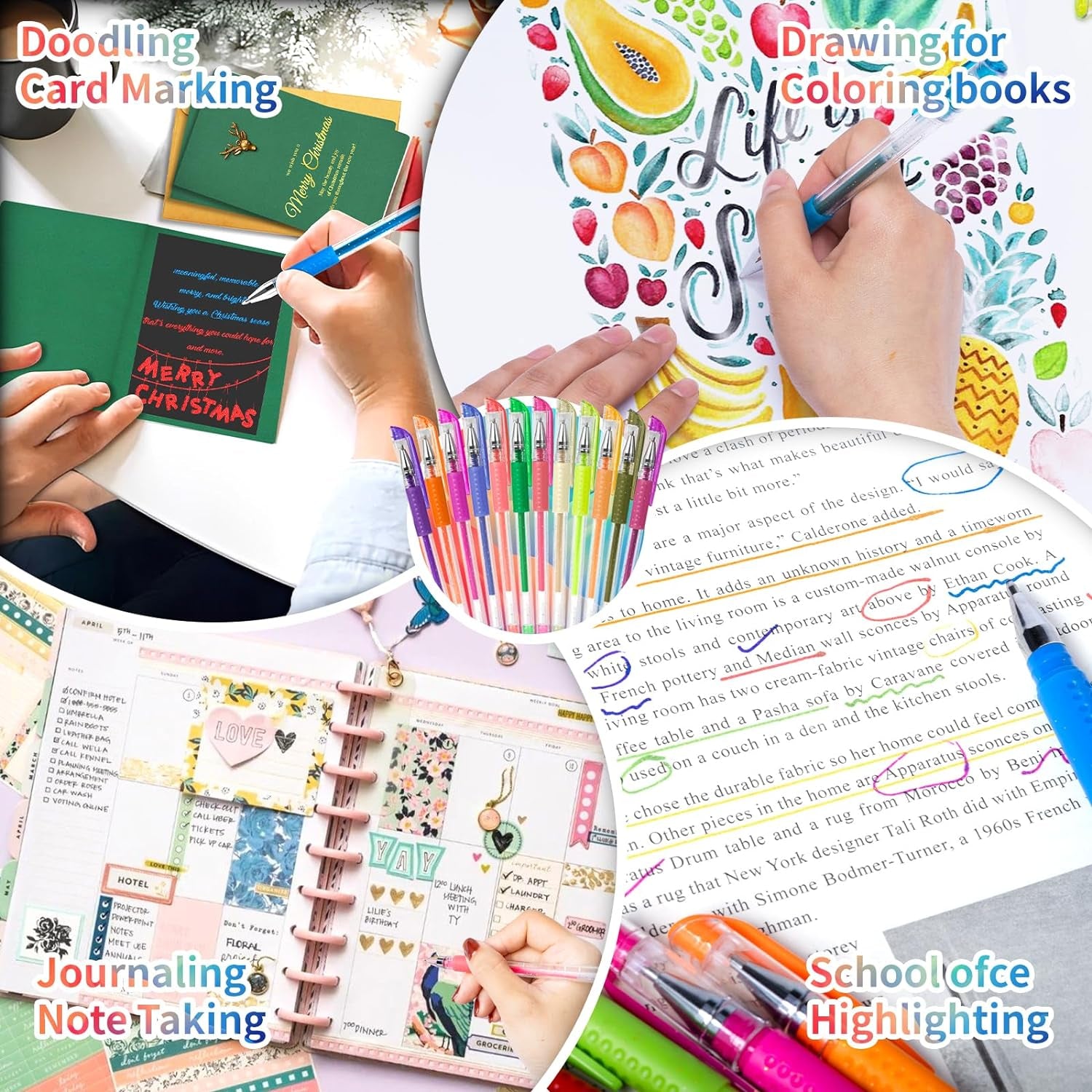 Glitter Gel Pens for Adult Coloring Books, 36 Colors Gel Marker Set Colored Pen with 40% More Ink for Kids Drawing, Doodling, Crafts and Taking Note