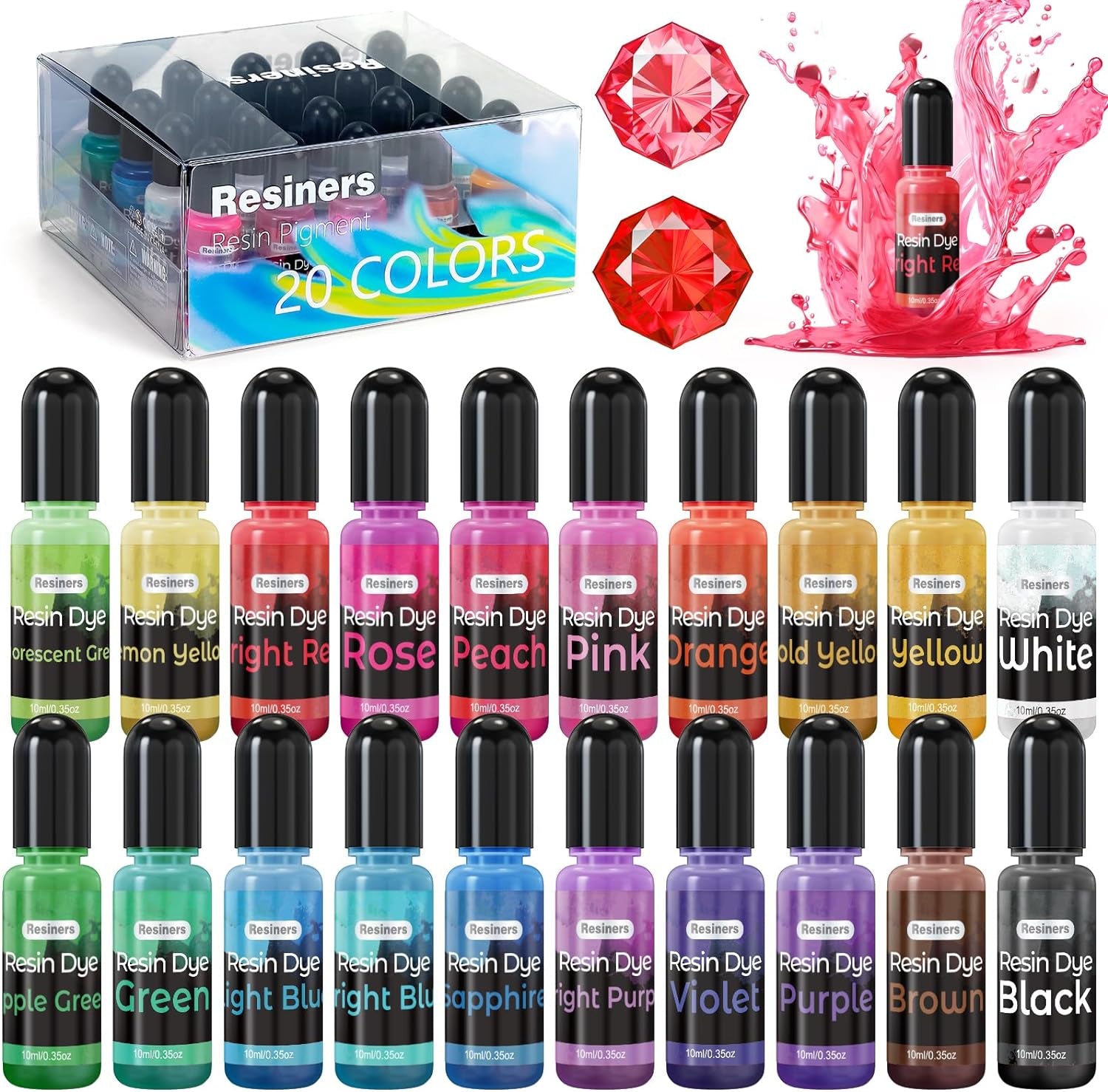 Epoxy Resin Dye - 20 Colors Resin Pigment Paste, Liquid Translucent UV Resin Color Concentrated Colorant Set for Candle Making, Soap Making, Jewelry Making, Paint, DIY Art Crafts - 10Ml Each