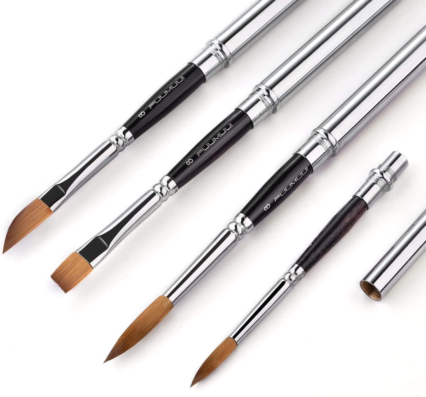 Sable Travel Watercolor Brushes,  4Pcs Kolinsky Sable Watercolor Travel Brushes with Leather Pouch - Fine Point Rounds Dagger Flat for Watercolor Gouache Ink Painting
