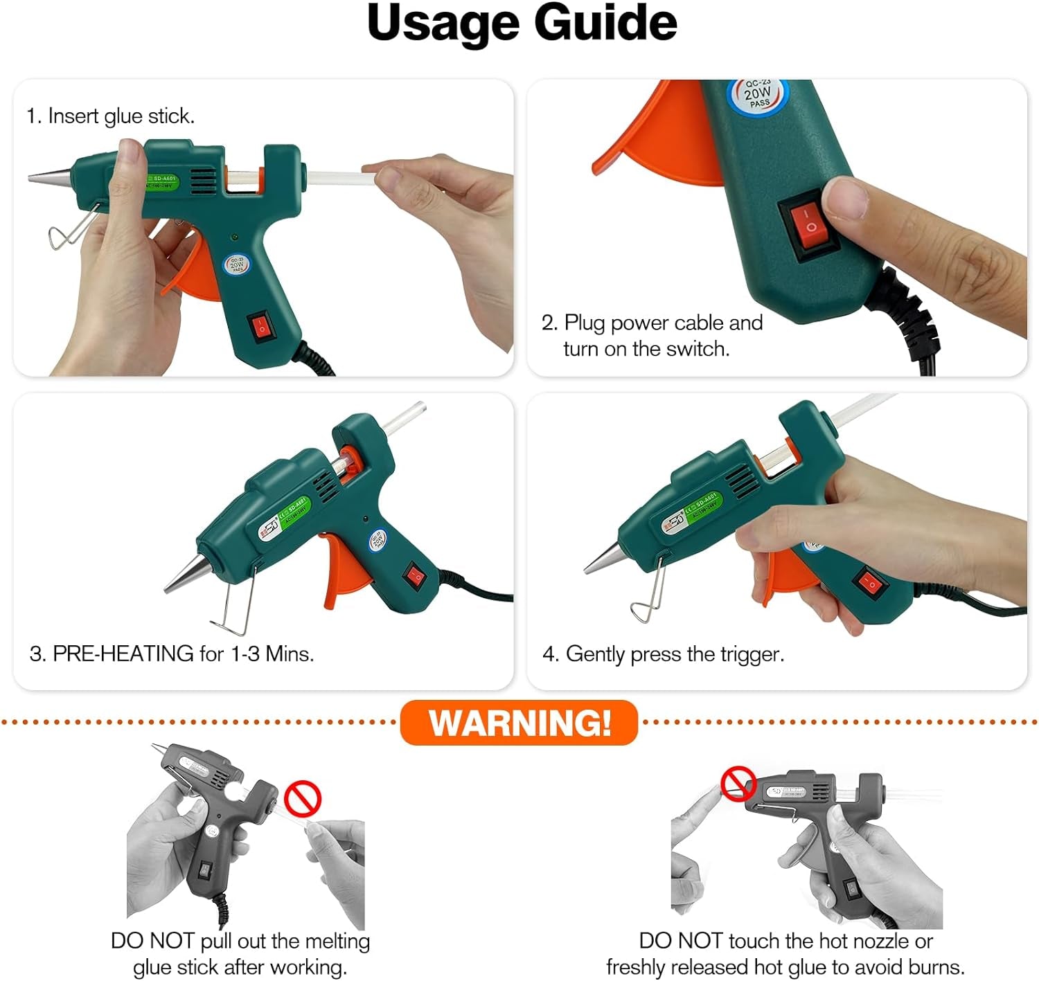 Hot Glue Gun with 30 Glue Sticks, Fast Preheating Hot Melt Gun, Mini Glue Gun Kit for Kids DIY School Craft Projects and Quick Home Repairs, 20W Green