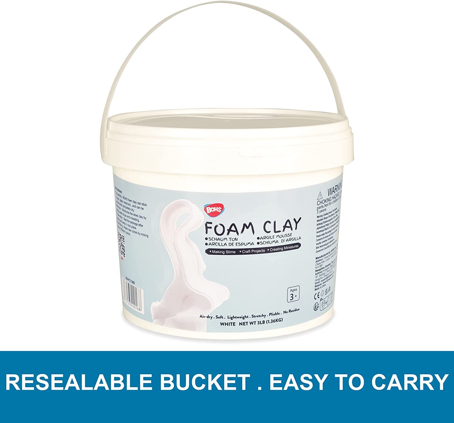 White Modeling Foam Clay- Air Dry, Squishy,Pliable - Molding Clay for Adult Arts &amp; Crafts Project,Fake Bake,Slime Ingredient Supplies,3 LBS / 1.36 KG Bucket, Age 3 Years &amp; Up