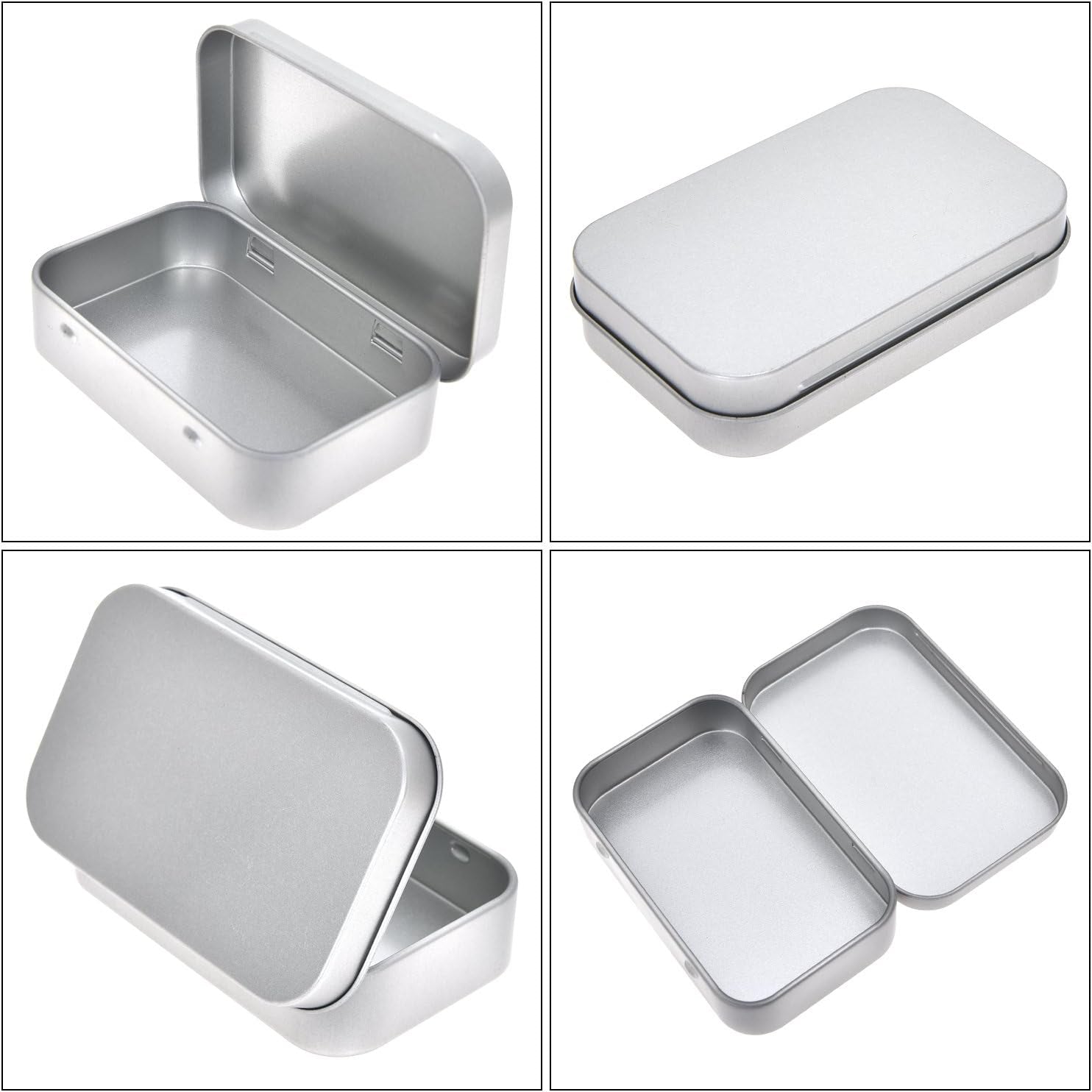 Metal Rectangular Empty Hinged Tins - 30 Pack Silver Mini Portable Box Containers Small Storage Kit & Home Organizer