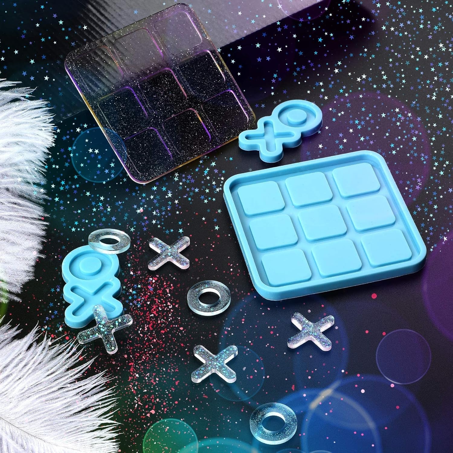 Tic Tac Toe Resin Mold with 5 Chess Pieces Molds, X O Board Game Silicone Molds for Resin Casting,Diy Tabletop Board Game