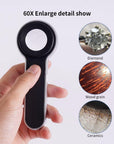 60X Illuminated Rechargeable Magnifier with Dual Coated Lenses, LED/UV Illuminated, Designed for Restoration Jewelry Identification, Close Work, Repair, Gardening, Stamps, Rock Collecting