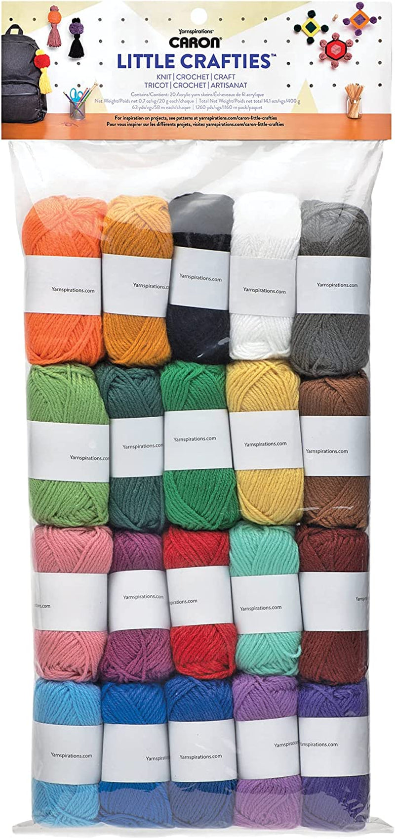 ® Little Crafties™ 20 Assorted Acrylic Yarn Skeins 63Yd Each for Knitting and Crochet Projects , Multipack Starter Kit