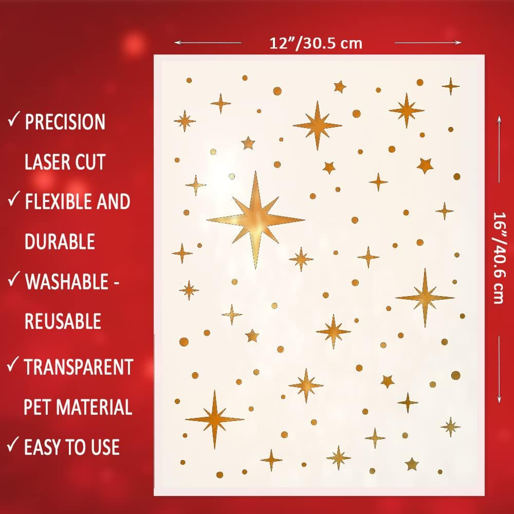 Large Star Stencil for Painting (12X16 Inch) - Twinkle Star Wall Stencil for Painting Large Pattern on Wood, Canvas, Tile, Fabric and Furniture – Reusable and Easy to Use Paint Stencils for Home Décor