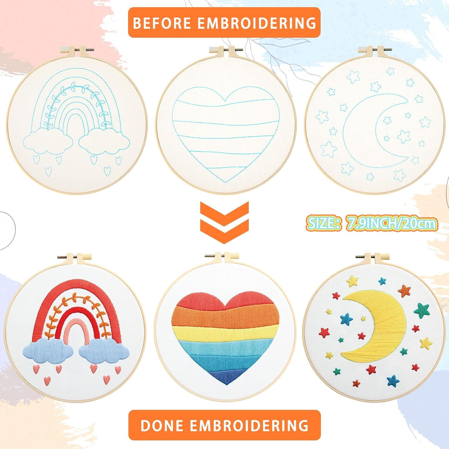 5 Set Embroidery Kit for Beginners Boho Rainbow Cross Stitch with Patterns Embroidery Hoops Instructions Embroidery Floss Needlepoint Kits DIY Adult Beginner Cross Stitch Crafts