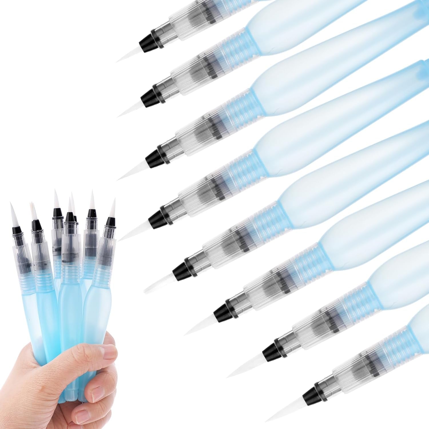 8 Pieces Watercolour Brush Pens, Refillable Water Brush Pens Water Brush Pens for Watercolor Painting with Assorted Tips Ink and Water Brush Pens for Paints, Artists, Painting, Calligraphy