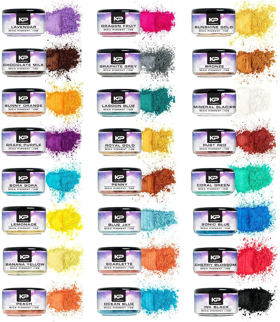 Pearlescent 100% Pure Fine Mica Powder - 24 Color Assortment 10 Grams Each Naturally Pigmented Multipurpose DIY Arts and Crafts, Dye, Soap Making, Cosmetics, Epoxy Resin, Paint, and More!