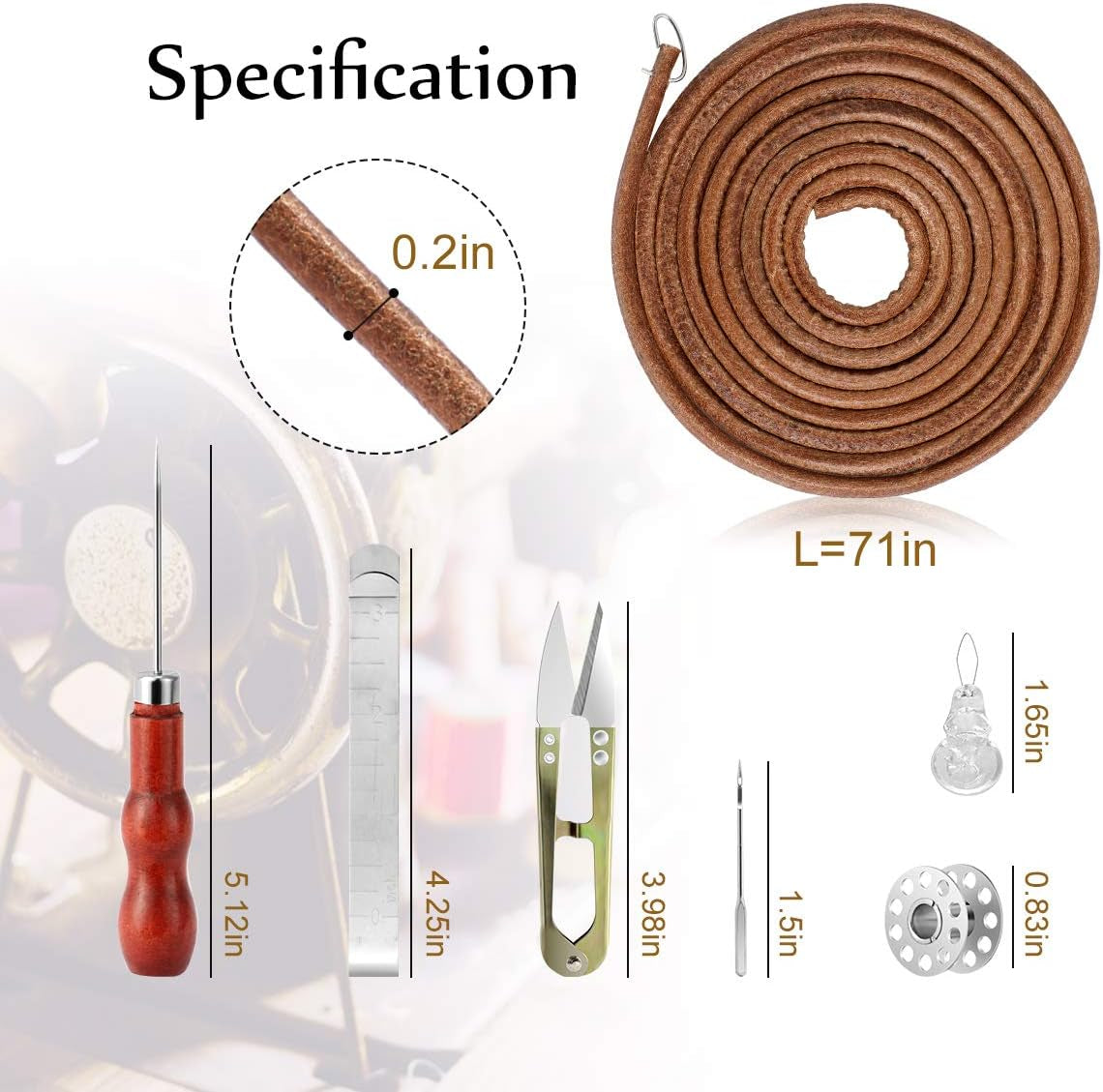 Sewing Machine Belt, 71" 3/16" Sewing Machine Leather Belts Sewing Machine Treadle Belts with Hook for Singer/Jones Sewing Machine (2 Pcs with Accessories)