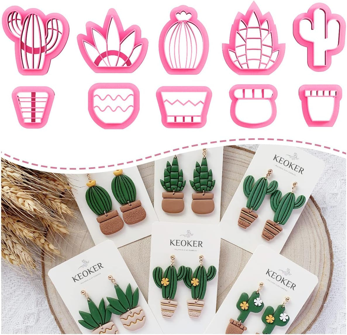Clay Cutters for Polymer Clay Jewelry, Cactus Polymer Clay Cutters for Earrings Jewelry Making, 10 Shapes Potted Plant Clay Earrings Cutters, Clay Cutters (Potted Plant Clay Cutters)