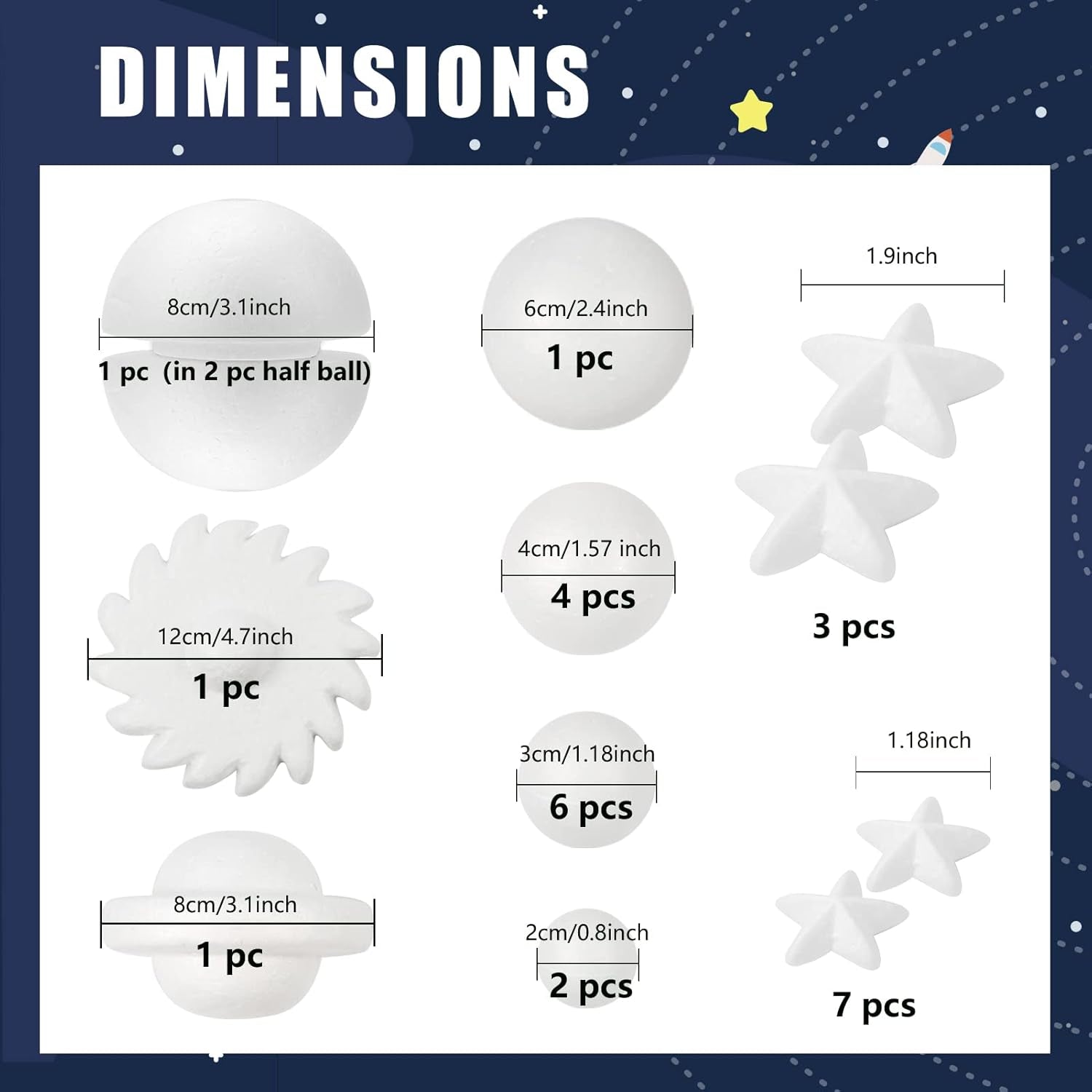 63PCS Solar System Foam Ball Kit Includes Color Pigments, Palette, Mixed Sized Polystyrene Spheres Balls, Toothpick Flag, Painting Brushes, Bamboo Sticks for School Science Projects