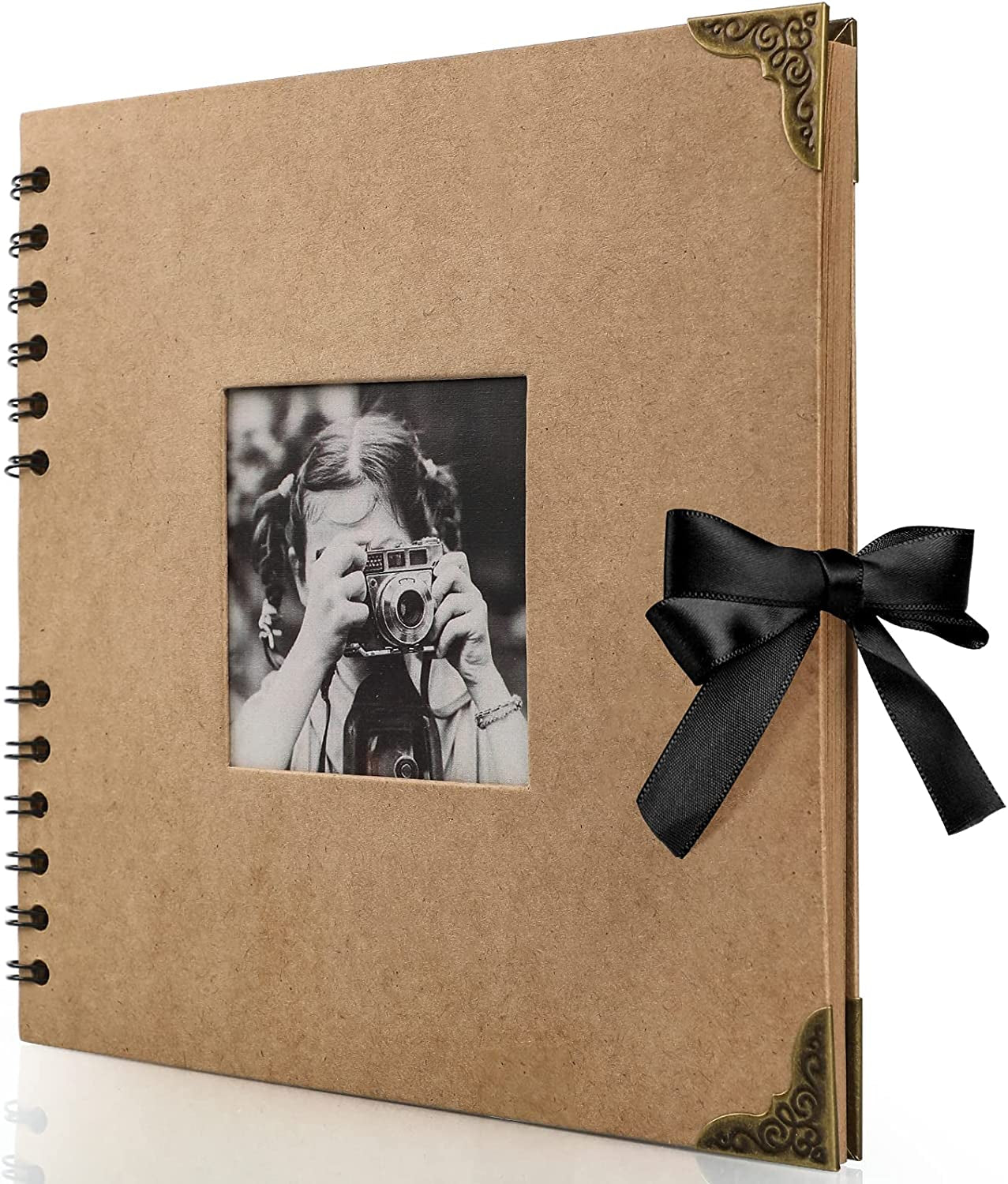 Scrapbook Photo Album - 8 X 8 Inch, 60 Pages, Kraft Paper, Ribbon, Corner Protectors, Suitable for Travel, Graduation, Memories