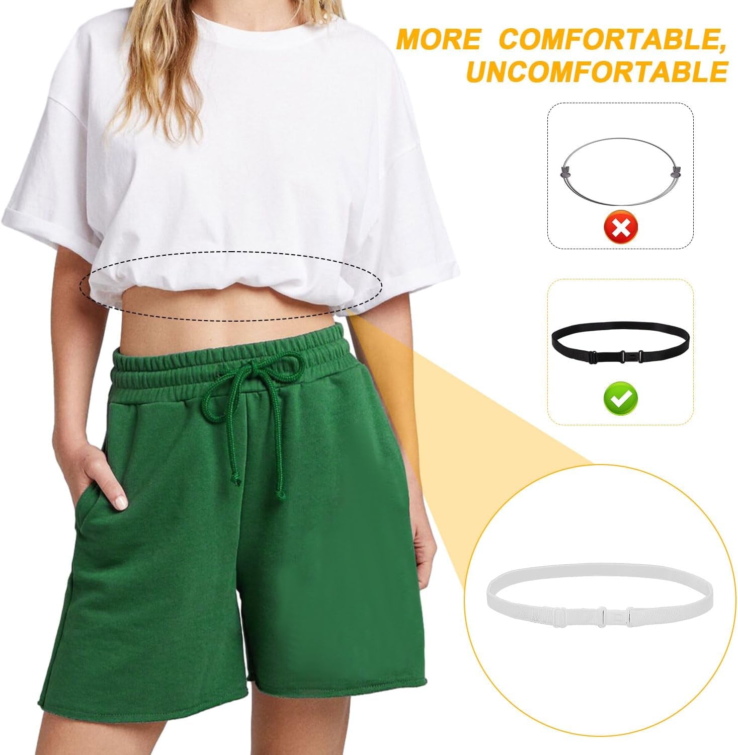 2Pcs Adjustable Crop Tuck Band for Shirts, Shirt Tuck Band Shirt Cropping Band Elastic Crop Top Band Tucking Belt for Women, Change the Style of Your Tops (Black + White)