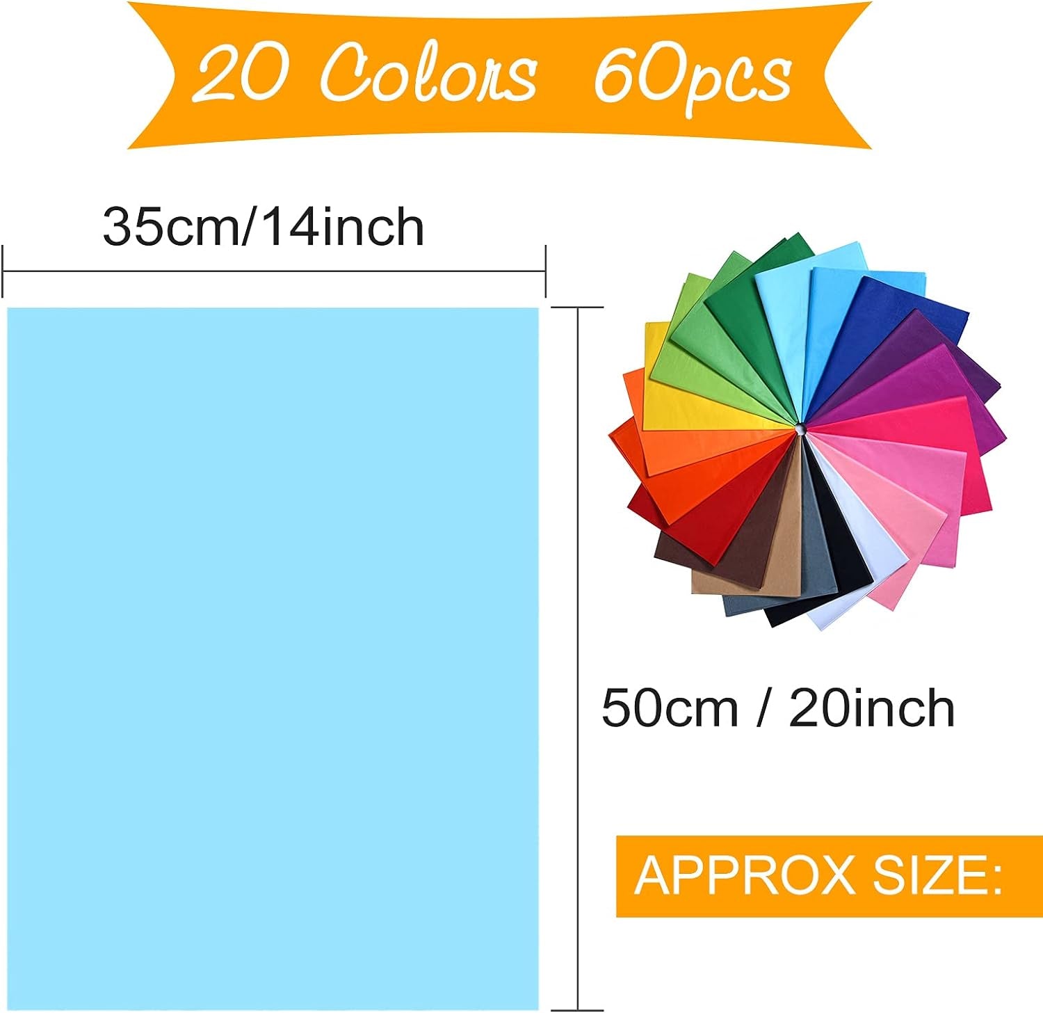 100 Sheets Multicolor Tissue Paper Bulk 20" X 14" Gift Wrapping Tissue Paper 20 Assorted Colored Art Tissue Paper for Craft Floral Birthday Party Festival Gift Wrapping Decorative(100)